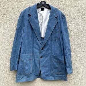 VTG Sears Sportswear Blue Denim 2-Button Suit Jacket Sport Coat Mens 44T